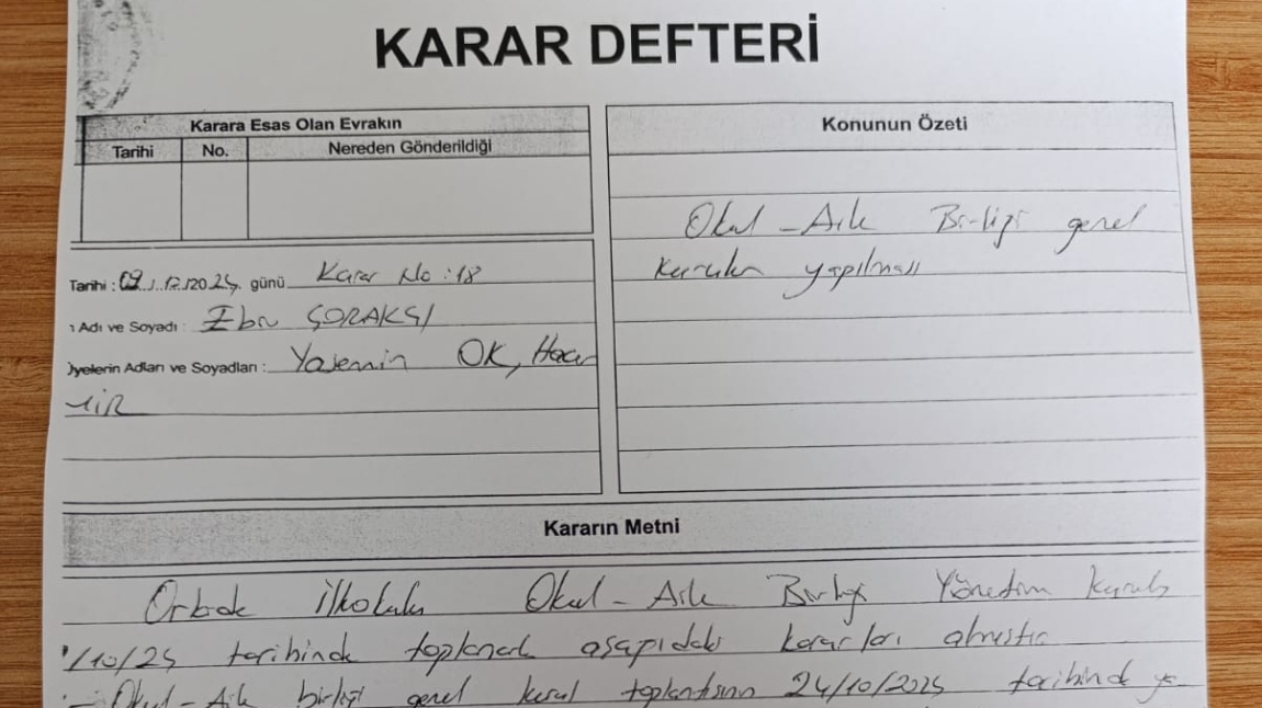 Okul Aile Birliği Genel Kurulu Toplantısı